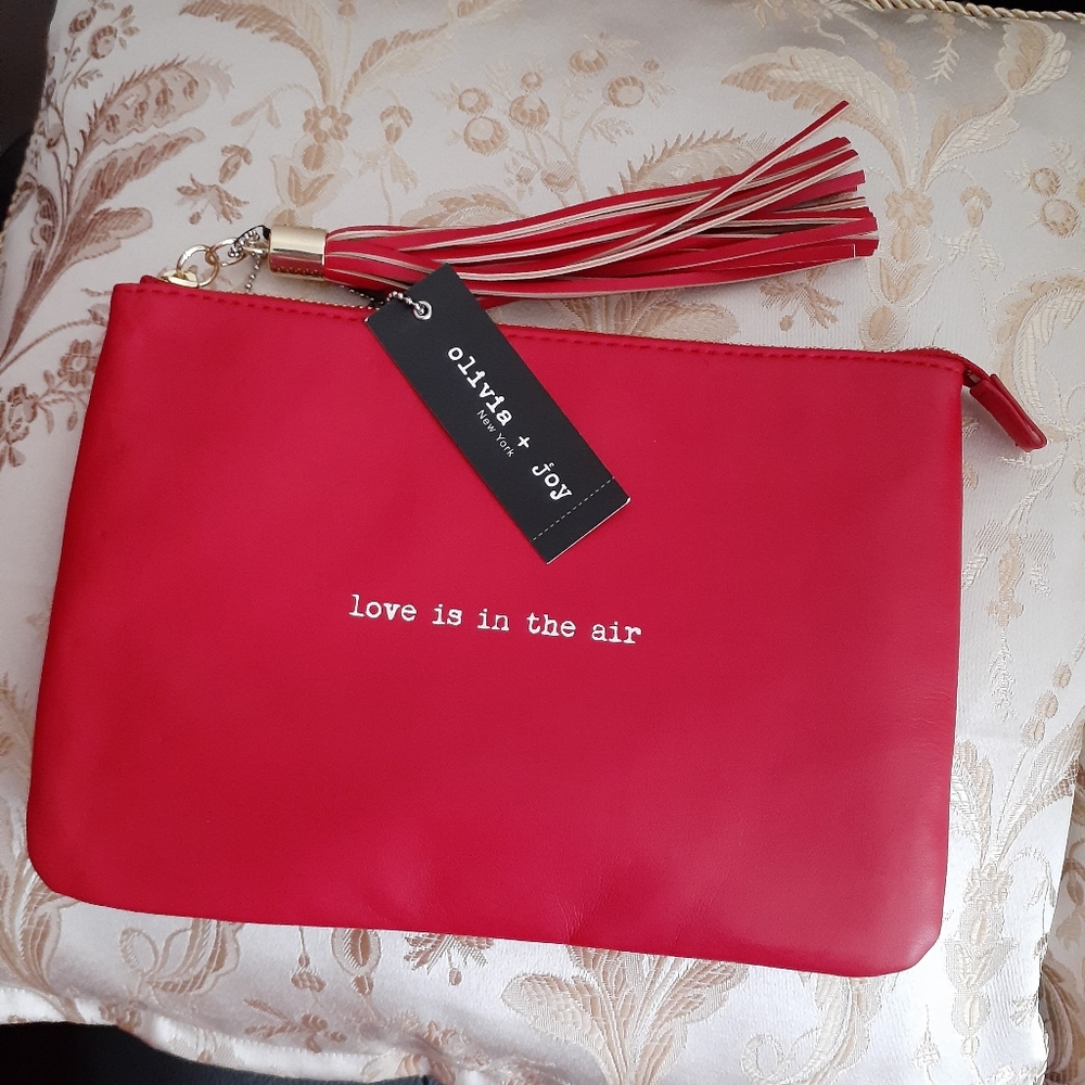 NWT**Olivia+Joy red vegan clutch bag w/zipper